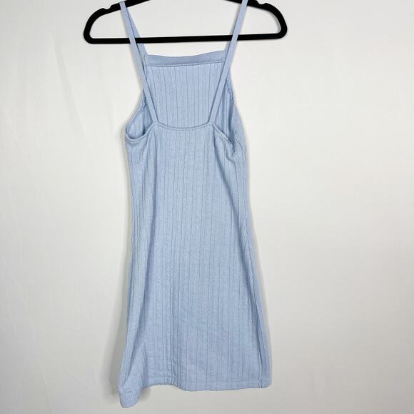 Zara M Light Blue Bodycon Knit Mini Dress Cable Weave Straight Neck Drop Back - Picture 2 of 12